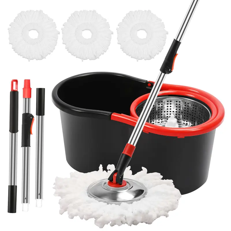 Spin Mop and Bucket with Wringer Set, 360° Spinning Mop and Bucket System with 3 Microfiber Mop Replacement Heads and 51"  Stainless Steel Adjustable Handle for Mop Floor Cleaning
