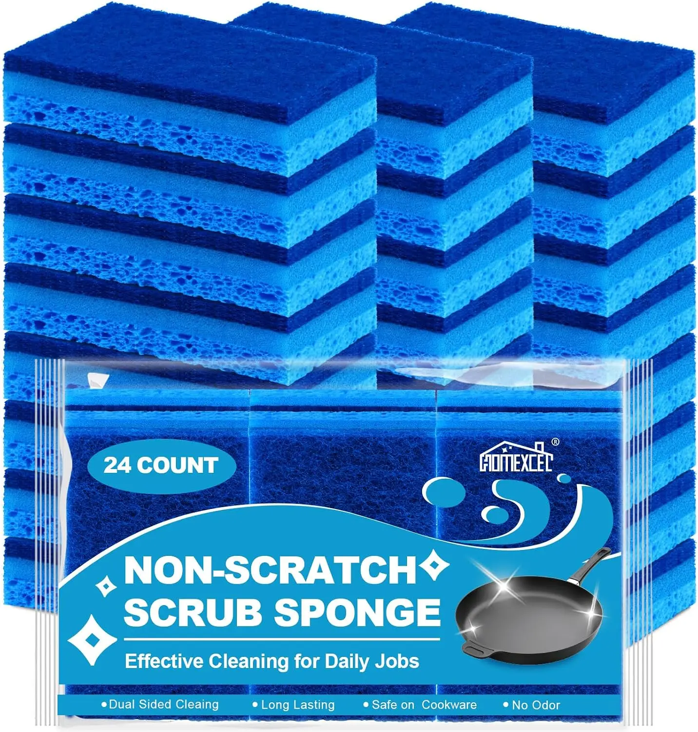 HOMEXCEL Sponges Kitchen 24 Pcs, Non-Scratch Sponge for Cleaning Dishes
