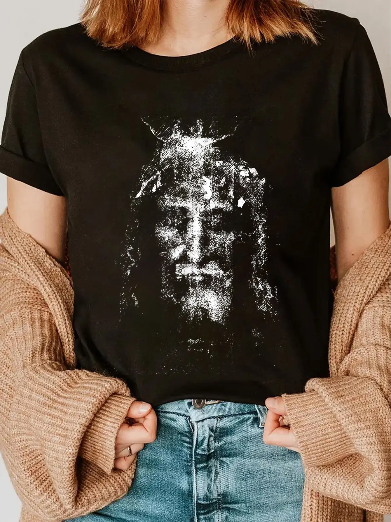 100% Cotton Unisex Vintage The Shroud Of Turin Holy Face Of Jesus T-Shirt