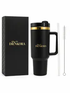 DRNKORA insulated tumbler stainless steel 40 oz travel mug with handle and straw reusable cup vacuum insulated hot cold drinks large capacity thermos cup holder friendly
