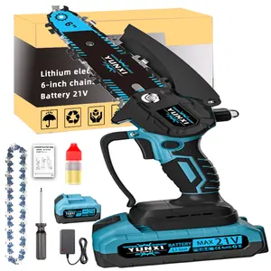 YUNXI 6-inch Brushless Mini Lithium Electric Chainsaw, Portable Cordless Electric Saw, Optional Battery and Charger, Equipped with a Safety Lock to Prevent Accidental Triggering. Suitable for Logging, Pruning, Gardening and Camping Operations