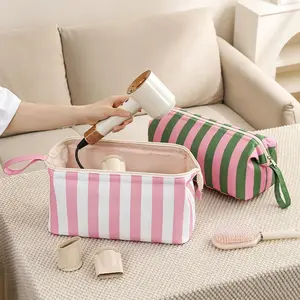 Fashion Striped Hair Dryer Storage Bag, Portable Large Capacity Waterproof Travel Pouch, Handle Design, for Curling Iron & Beauty Tools, Travel Essentials