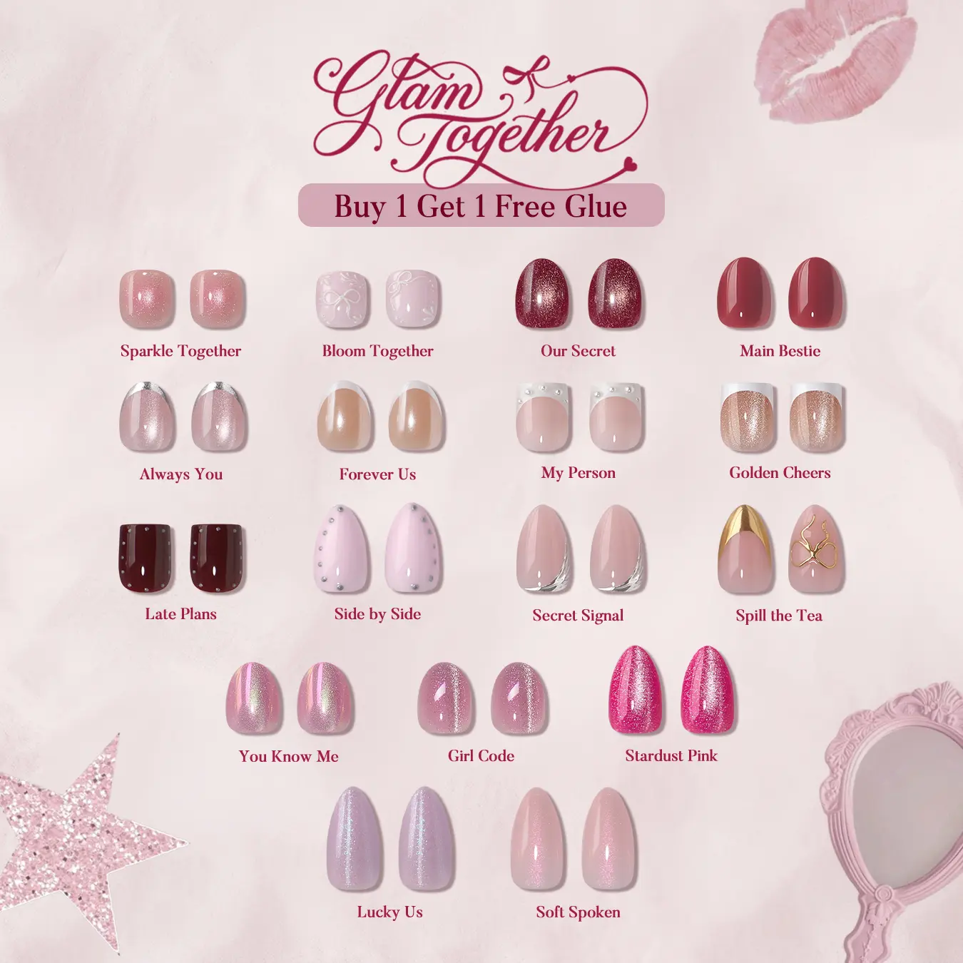 [Buy 1 Get 1 Free Glue] BTArtbox Extra Short Oval Press On Nails - Glam Together, Easy-to-Apply Almond Squoval Gradient Press On Nails with Glue and Adhesive Tabs in 16 Sizes - 32 Nails All-in-One Kit, Summer Clean Girl Cateye Nails