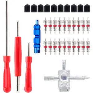 Valve Stem  - 20 count Valve Cores, 10 count Tire Valve Caps, 4-Way Valve Tool, Valve Core Remover Tool