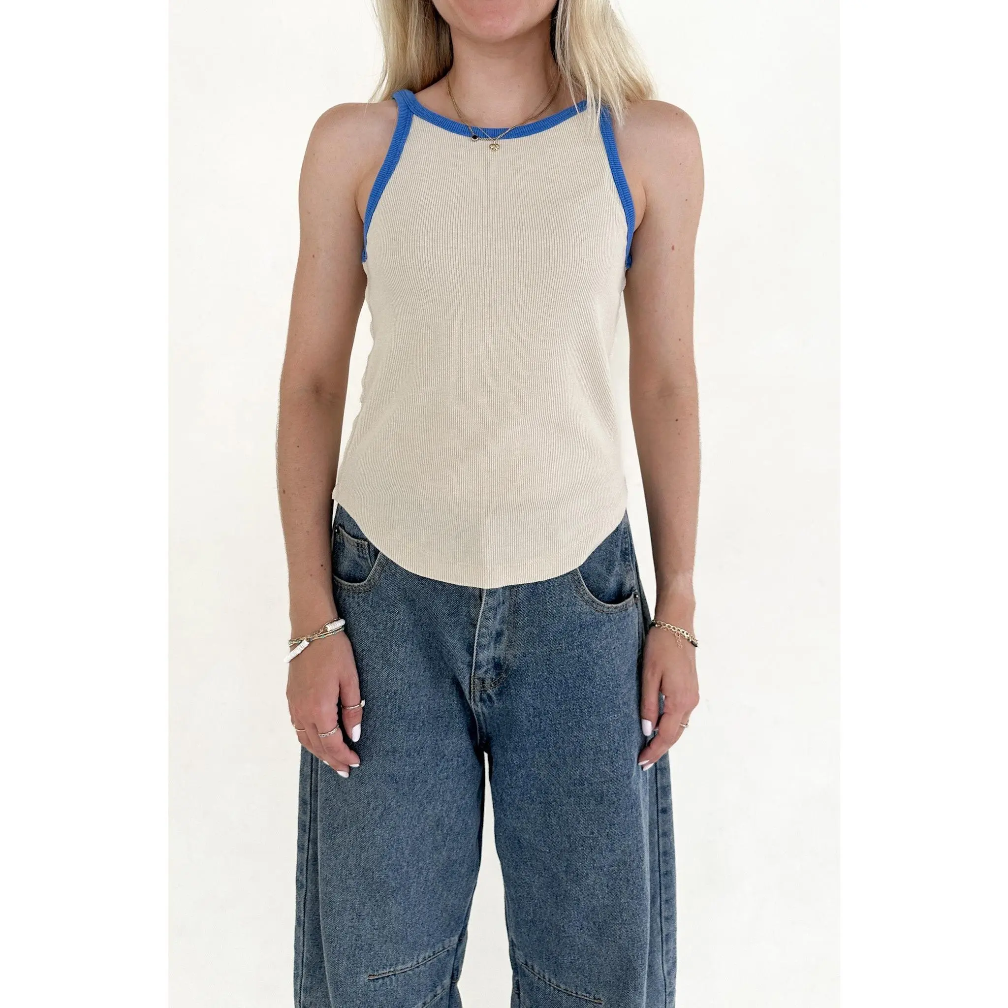 Daydreamer Color Block Tank Top in Blue and Stone