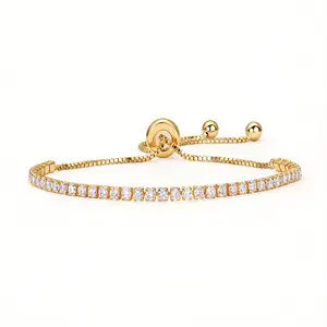 14K Yellow Gold Plated Cubic Zirconia Classic Tennis Bracelet for Women - Adjustable Slider
