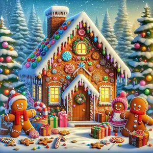 5D DIY Full Drill Round Diamond Painting - Diamond Art Kit Gingerbread House Mosaic, Canvas - DIY Decorative Painting, Home Wall Decor, Perfect for Halloween and Christmas, Independence Day, Birthdays, and Anniversary Gifts