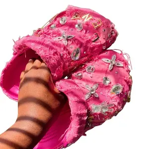 Custom distressed denim croc Shoe