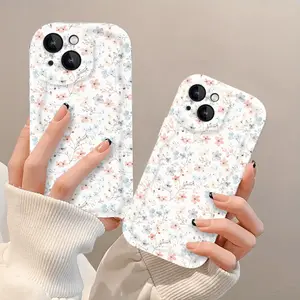 Spring-themed floral pattern, drop-proof and non-slip TPU curled wavy frame phone case, compatible with iPhone 17, 16, 15, 14, 13, 12, 11, XS, X series and other models. Makes a great gift for friends or family.