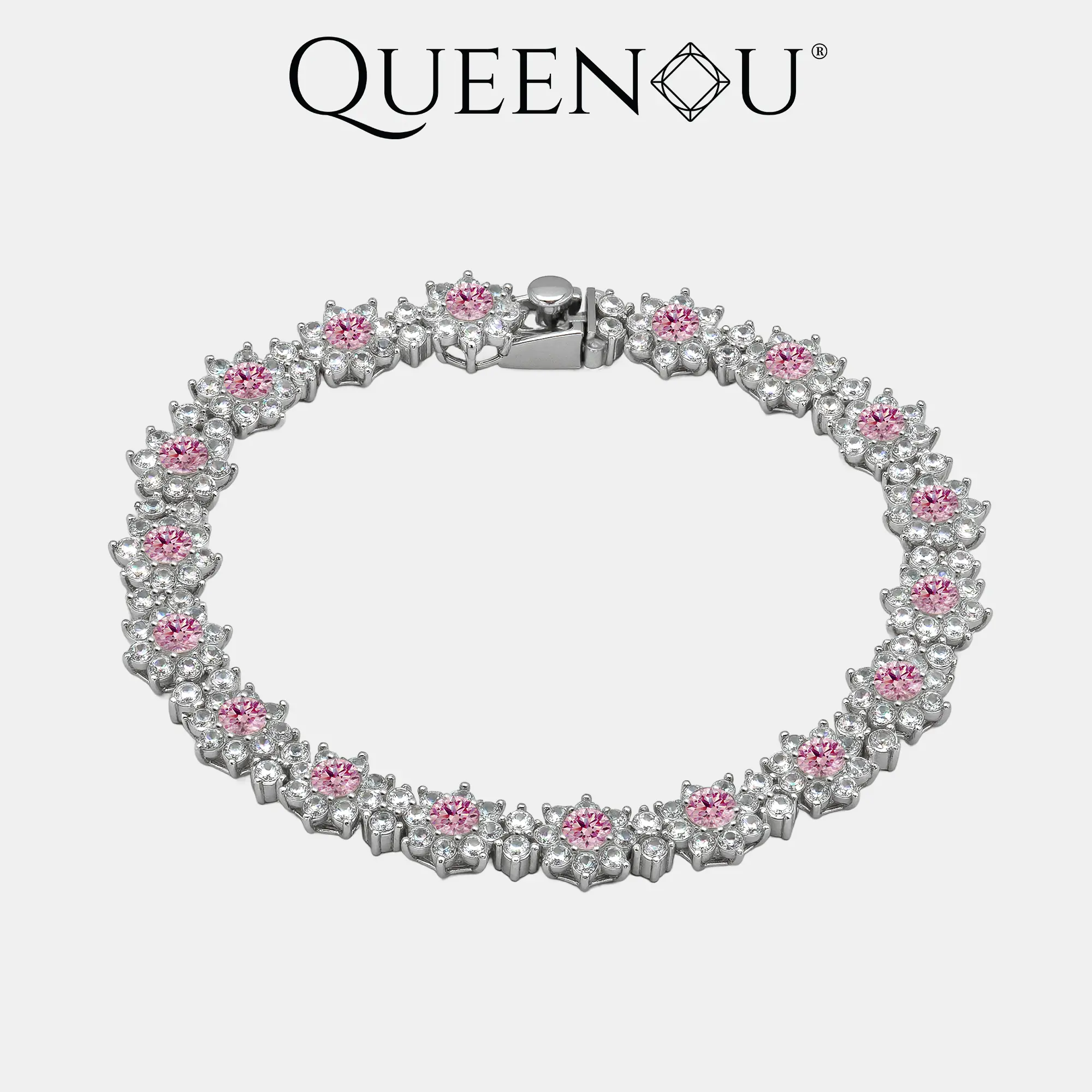 【962】Daisy Sunflower Link Bracelet - Sparkling Pink & White Zirconia Design