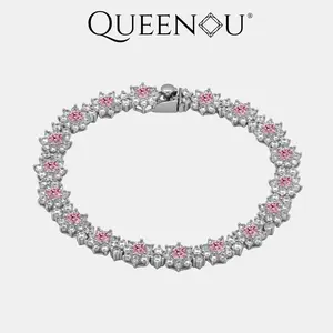 【962】Daisy Sunflower Link Bracelet - Sparkling Pink & White Zirconia Design
