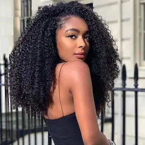 Reshine Afro Curly 3 In 1 Half wigs Human Hair With Drawstring Curly Hair Human Hair Wigs 180% Density