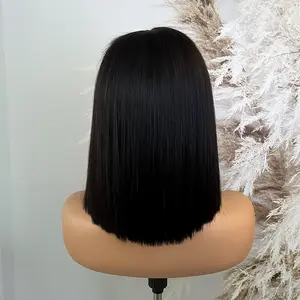 250% Density 5X5 BOB WIG, 100% Vietnamese Raw Human Hair, HD Lace Wigs, Natural Black 10-12 Inch, Full Thick Look, Drawstring & Normal Cap Available