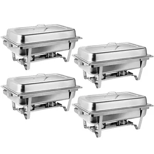 Answer E 4 Packs Chafing Dish Buffet Set, 8 Quart Stainless Steel Buffet Servers and Warmers for Party Catering, Complete Chafer Set with Water Pan, Chafing Fuel Holder
