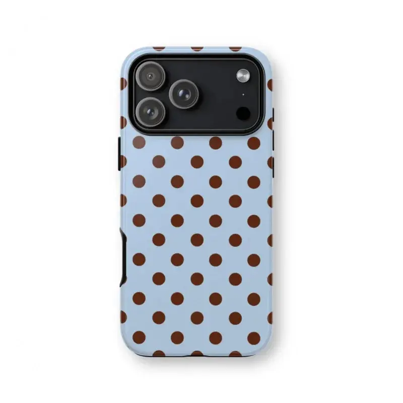 Retro Fashion Blue Polka Dot 2-in-1 Smartphone Casing - Handheld Device Protection for iPhone 17, 17Air, 16ProMax, 16e, 15, 14, 12mini, 7Plus, XR
