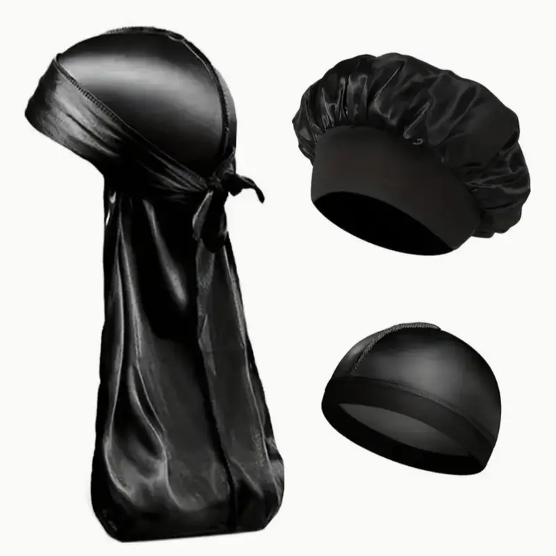 3-Piece Set Men Women Wave Curl Hair Towel Wrap, Smooth Satin Luxury Durag Headscarf, Premium Quality, Soft & Durable For Men