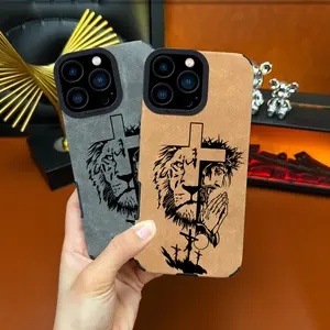 Jesus Cross Fur Phone Case for iPhone 17 16 15 14 13 12 11 Pro Max Plus Air X XSMAX Soft TPU Leather Shockproof Full Screen Protector Festive Design