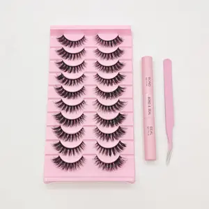 3 in 1 set 10 Pairs  Fluffy Faux Mink Lashes Value Pack (xx02) with Tweezers&Bond and Seal | Reusable 3D Volume False Eyelashes | Soft, Lightweight & Dramatic Look | Easy to Apply for Daily & Party Makeup |  Perfect Gift for Beauty Lovers tiktokshopspring
