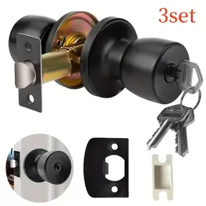Door Knob with Lock and Key, Round Ball Lock Interior/Exterior Door Knob, Door Hardware for Bedroom Or Bathroom