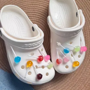 12Pcs Cute Lollipop Shoe Charms Set, Cute Pink White Blossom Clog Accessories, Aesthetic Shoe Charms for Crocs Clogs Sweet Party Fashion Accessories for Women Girls Halloween Accessories