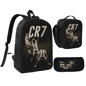 CR7 School Backpack School Bag Bookbag Set with Lunch Bag Pencil Case Back to School Student