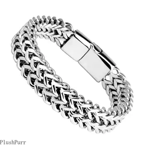Stainless Steel Braided Double Row Front and Rear Fish Scale Alloy Magnetic Buckle Bracelet with Keel Jewelry New Model