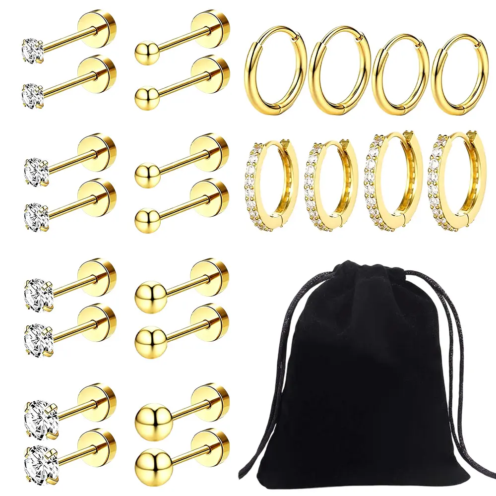 Hypoallergenic Flat Back Earrings for Women Cartilage Earring Stacks Surgical Steel Earring Stacks for Multiple Piercing, Small Flatback Earring Studs  Hoops, Ideal Jewelry Gift for Her