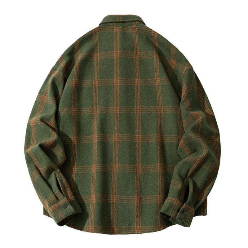 Thickened brushed flannel plaid shirt, men's spring and autumn plaid shirt, retro casual versatile couple shirt jacket, long sleeve buttoned collar flip top, soft and comfortable fabric, suitable for daily wear
