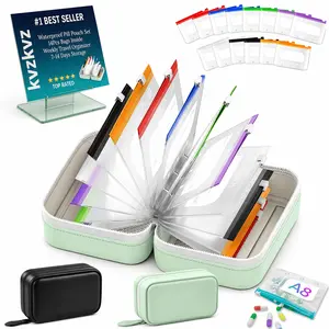 Waterproof Pill Organizer A8 Binder Set Pill Pouches for Travel 14PCS Bags Inside Large Zippered Pouch Bpa-Free Weekly Medicine Air Tight Pocket Color-Coded Reusable Travel Storage System