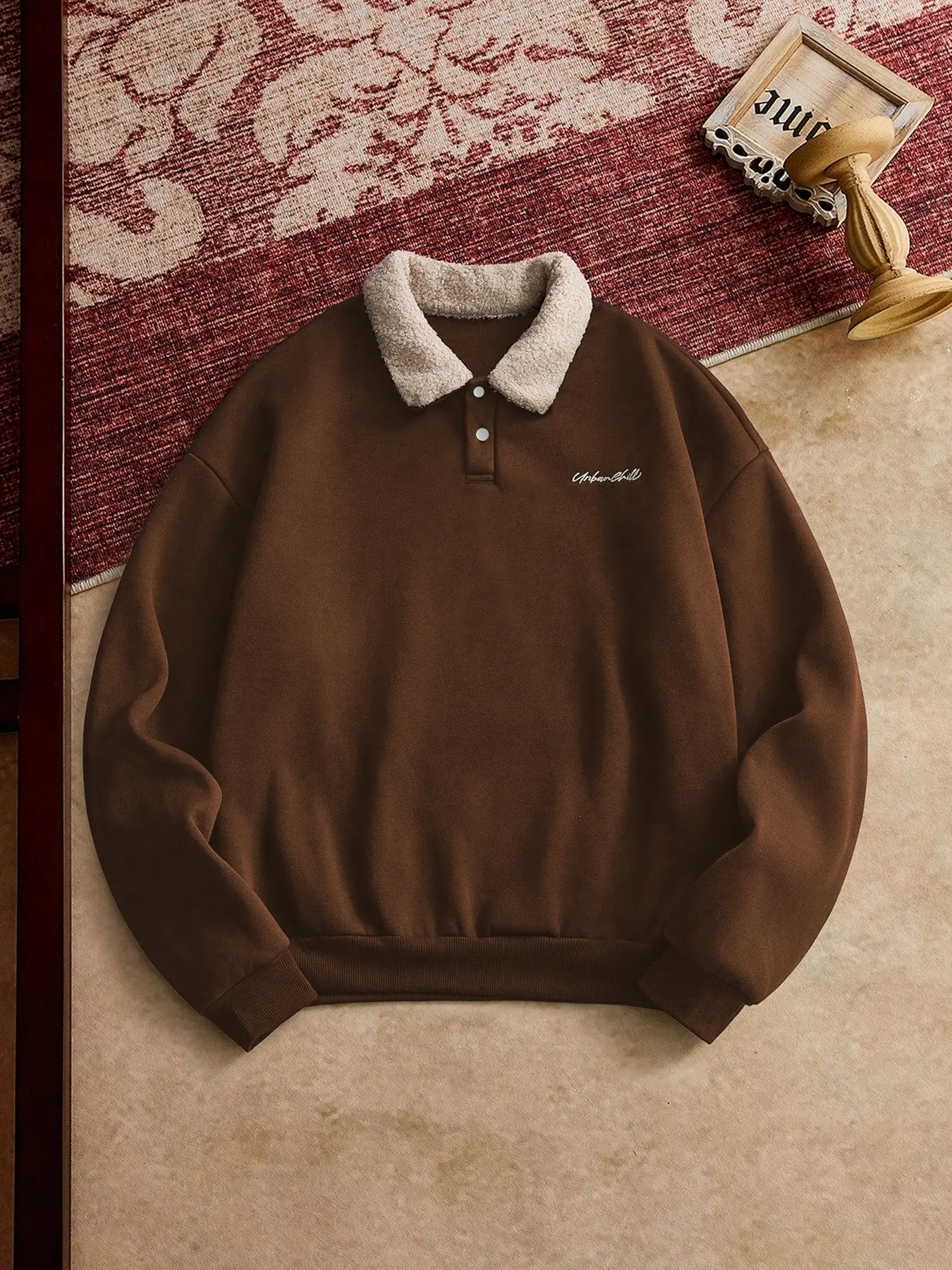 Men's Round Neck Pullover Sweater, Letter Print Coffee Color, Street Style Casual Fashion, Comfortable Basic Outerwear