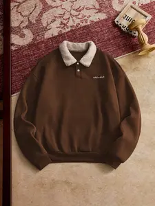 Men's Round Neck Pullover Sweater, Letter Print Coffee Color, Street Style Casual Fashion, Comfortable Basic Outerwear