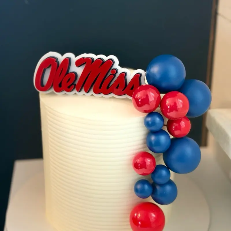 Ole Miss College University Themed Acrylic Cake topper - Red and Blue Design, Stylish Cake Sign Logo for Birthday Party, Graduation Celebrations