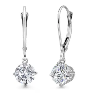 1.48 Cttw Lab Grown Diamond Dangle Earrings for Women | 925 Sterling Silver | Gemstone April Birthstone | DEF Color | VVS-VS Clarity | Round 6MM