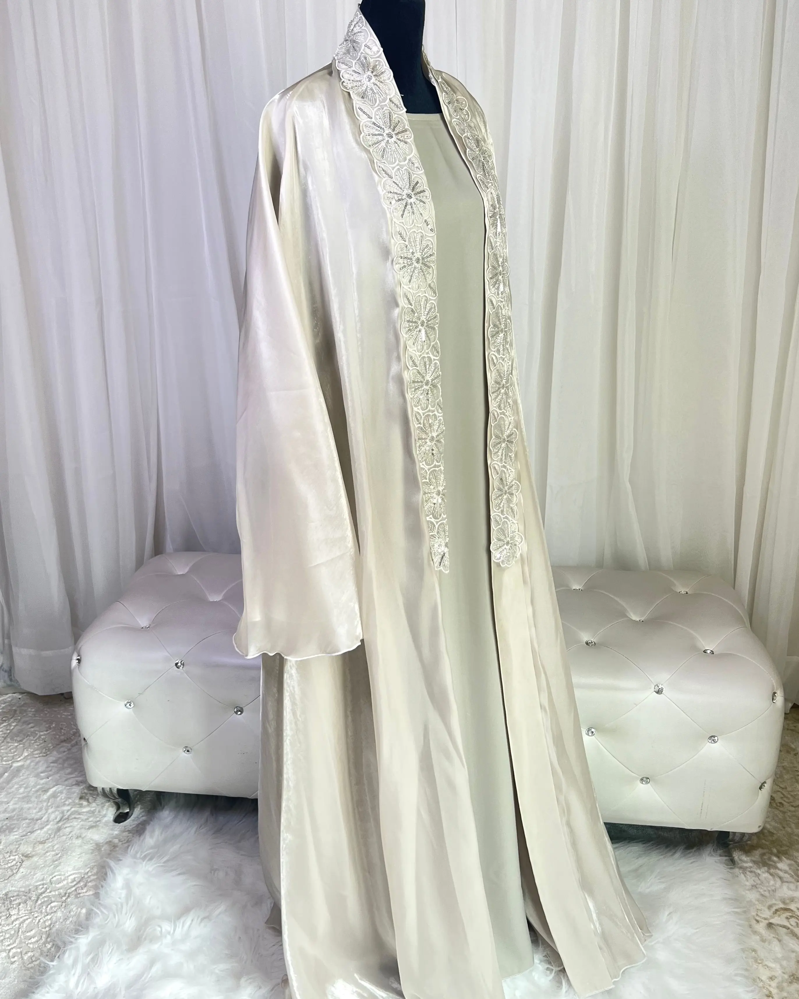 Almaas Open Floral  Organza Abaya