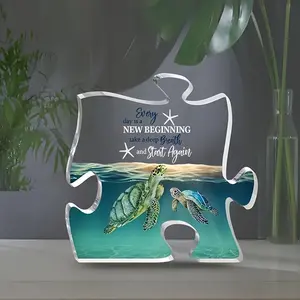 Sea Turtle Pattern Acrylic Puzzle Shaped Desktop Plaque, Creative Double Sided Desktop Ornaments, Desk Decorations, Home Decor, Desk Signs Ornament, Desk Signage Decoration, Novelty Desk Decor