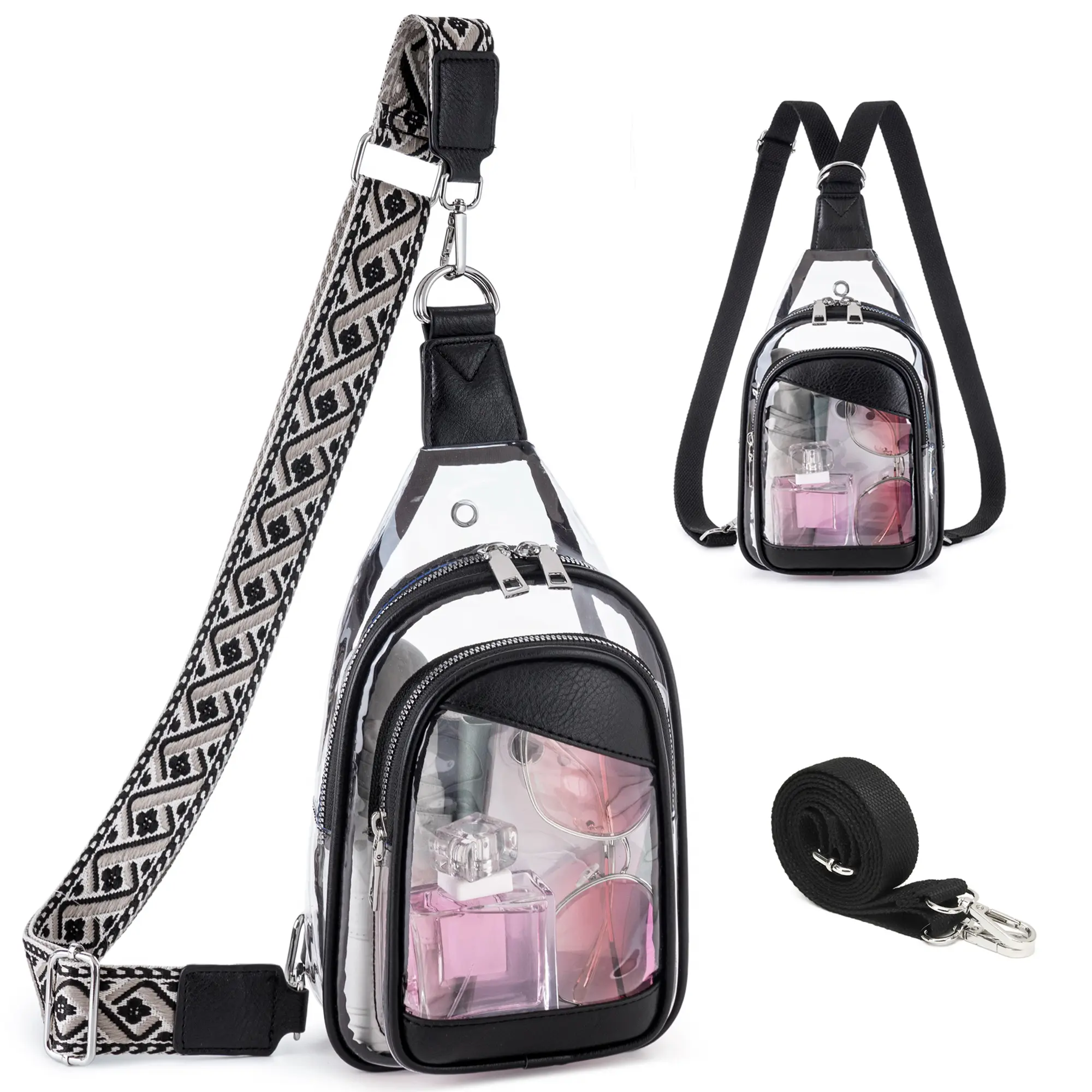 MYHOZEE Women's Clear 2-in-1 Crossbody Bag - Transparent PVC Sling Backpack Purse with 2 Adjustable Straps for Travel, Daily Use