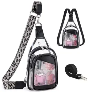 MYHOZEE Women's Clear 2-in-1 Crossbody Bag - Transparent PVC Sling Backpack Purse with 2 Adjustable Straps for Travel, Daily Use