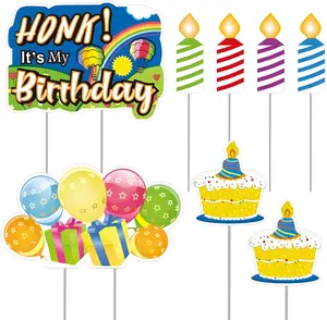 8 PCS Yard Sign Birthday Honk! It's My Birthday Party Sign, Cupcake and Candles Outdoor Lawn Signs with Stakes for Boys 8 Packs