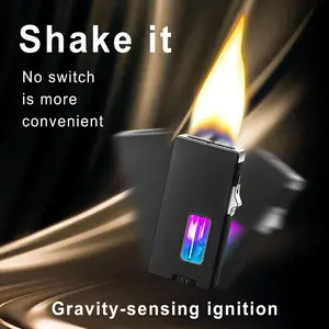 Windproof USB Rechargeable Electronic Lighter with Smart Shake Ignition & Extra-Wide Soft Flame - Zinc Alloy Durable Design, Transparent Window for Camping, Candles, Aromatherapy - Ideal Men's Gift (Butane Not Included)