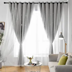 1 count Double Layer Blackout Curtains with Star Design, Sunlight Blocking Drapes for Living Room & Bedroom, Home Decor Fabric Shade, Window Curtain