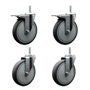 Service Caster SCC-TSTTL20S614-TPRB-34212-2-S-2 Thermoplastic Rubber Swivel Threaded Stem Caster - 6 x 1.25 in. Gray Wheels & 0.75 in. Stems - 1200 lbs Total Capacity - Set of 4