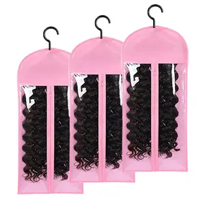 Wig Storage Bag with Hook, 3/5pcs Transparent Dustproof Wig Storage Bag for Hair Weft & Hair Weave Extensions, Hair Extension Holder, Wig Tool, Wigs Accessories for Salon & Home Wig Mannequin Use, Hair Weft Extensions