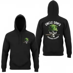 Men's Casual Round Neck Cotton T-Shirt & Sweatshirt - Uncle Sam's Misguided Children Classic Streetwear Tops, 2-Side Skull Graphic with Green Military Cap & Combat Knife, USMC Slang Tribute, Bird-Theme Accent, Premium Fabric