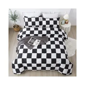 Checkered Comforter Twin/Twin XL(66x90Inch), Black White Plaid Gingham Bed Set for Teen Boys Kids, Lightweight Microfiber Geometric Preppy Bedding, 2 Pieces
