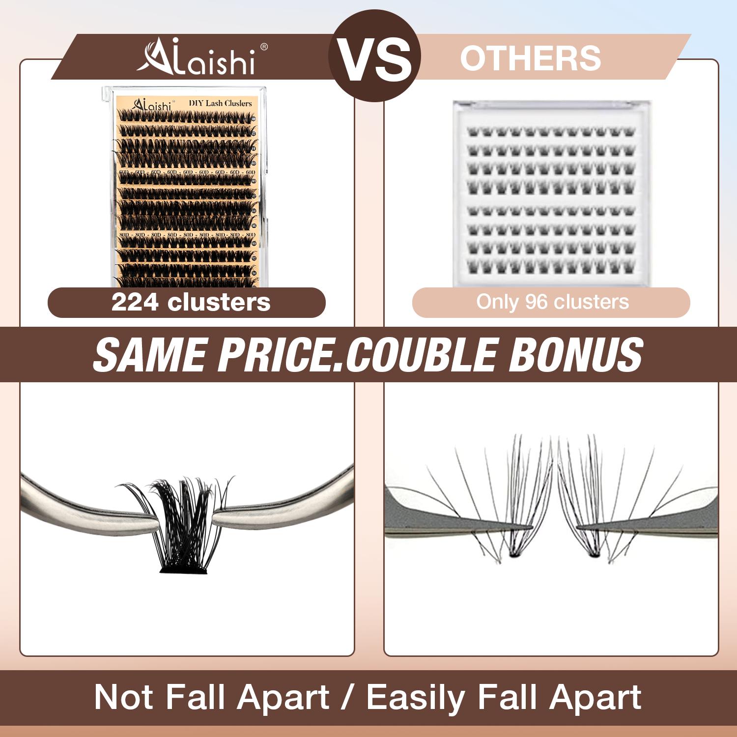 Ailaishi 60D+80D+100D Lash Clusters Kit, 224PCS DlY EyelashExtensions, 10-16mm Dense Volume Lashes with Bond &Seal Remover Tweezers for Self Use