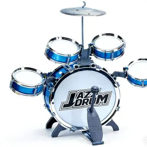Realistic Jazz Drum Set Blue Floor Standing 5 Drums Toy Drum Kit, Baby Educational Music Enlightenment Toy, Boys Girls Holiday Gift