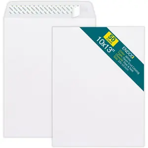 10x13 Self Seal Envelopes 50 Pack - Open End White Mailing Envelopes for Catalogs Presentations Oversized Documents - Self Sealing with Peel and Seal Closure 28lb Heavyweight Paper