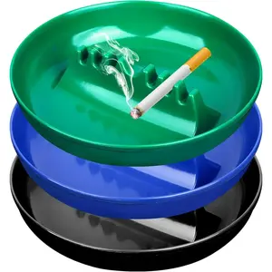 3Pcs Assorted Colors Ashtray Sets, Ash Tray for Cigarettes and Cigar, Round Large Size Plastic Ashtrays, for Indoor Outdoor Home Office Patio Restaurant Bar Hotel Use (1 Black 1 Green 1 Blue)