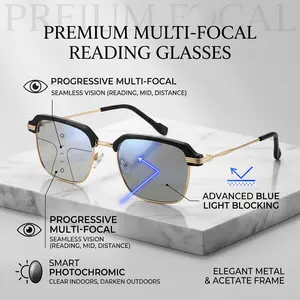 Progressive Multifocal Reading Glasses with Photochromic UV Protection & Blue Light Blocking – Lightweight Comfortable Design for Daily Use