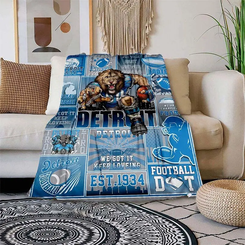 Detroit Football Fan Flannel Throw - 100% Polyester Knit 280GSM Football Blanket with Sports & Team Logos, All-Season Warm for Home, Christmas Gift for Family, Football Blankets, Sports Logo Blankets